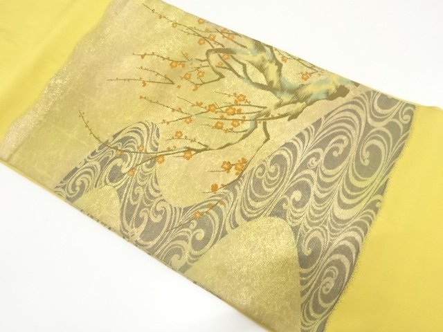 流水に枝梅模様織り出し　名古屋帯